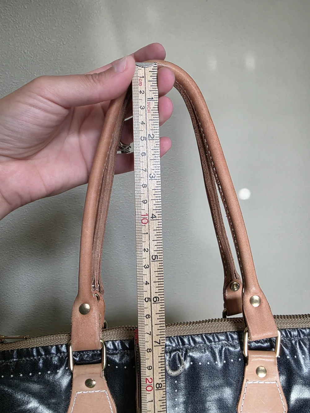Vintage Equestrian Horse Print Hand Bag Navy Coated Vachetta Leather Handles